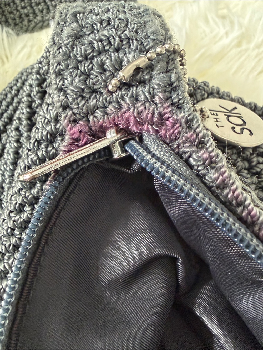 The Sak Gray Crochet Shoulder Bag – Boho Woven Crossbody Beach summer Retro - Picture 9 of 9
